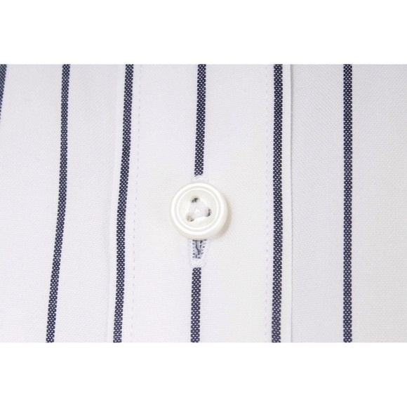 🍍 HATHAWAY Men’s White & Blue Stripe Button Down Dress Shirt - Picture 6 of 7